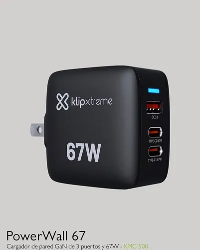 CARGADOR DE PARED KLIP XTREME KMC-500 GAN 67W DE CARGA RÁPIDA USB-C - 5
