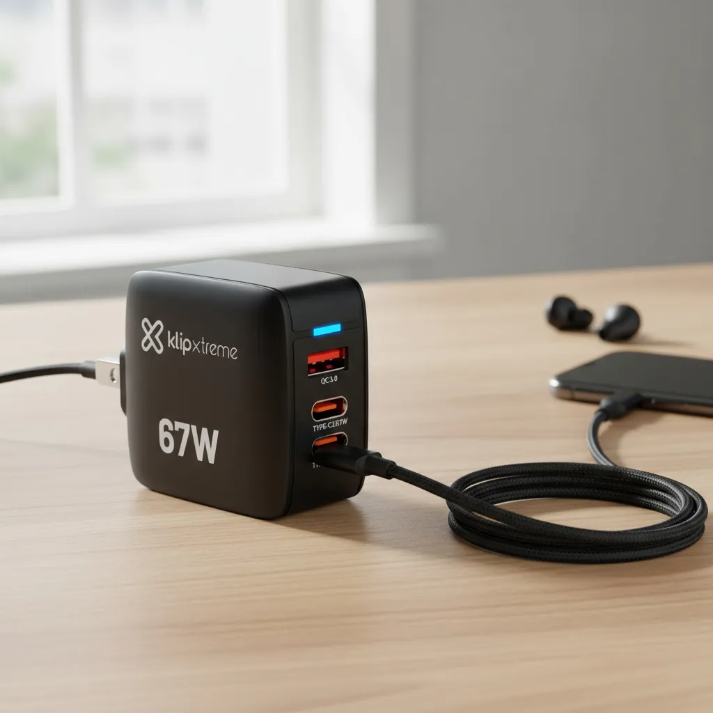 CARGADOR DE PARED KLIP XTREME KMC-500 GAN 67W DE CARGA RÁPIDA USB-C - 7