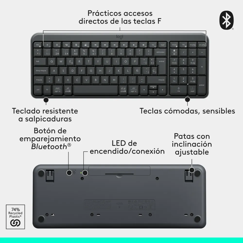 LOGITECH KIT TECLADO K250 Y MOUSE M196 INALÁMBRICO NEGRO - 3