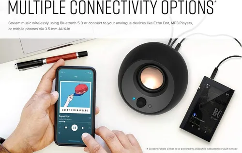 PARLANTES PC CREATIVE PEBBLE V3 2.0 BLUETOOTH 5.0 NEGRO USB-C 8W - 5