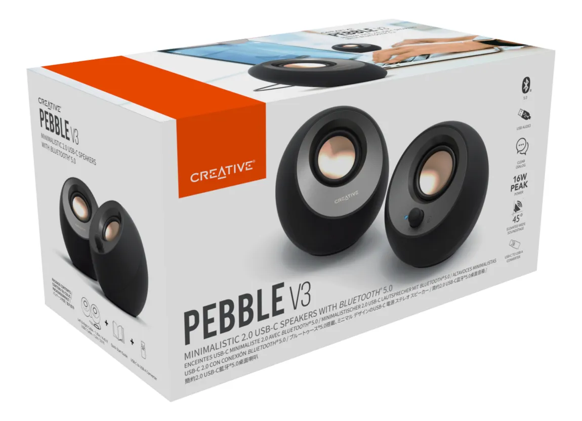 PARLANTES PC CREATIVE PEBBLE V3 2.0 BLUETOOTH 5.0 NEGRO USB-C 8W - 7