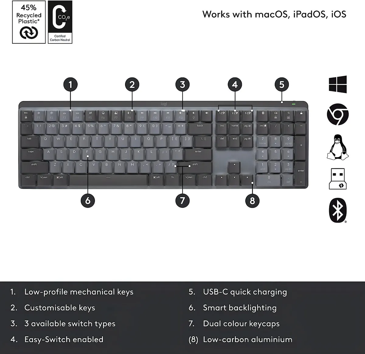 TECLADO MECÁNICO INALÁMBRICO LOGITECH MX MECHANICAL DE TAMAÑO COMPLETO - 7