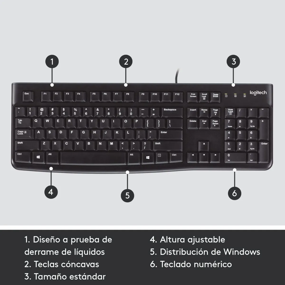 TECLADO USB LOGITECH K120 CON DISEÑO RESISTENTE A SALPICADURAS - 6