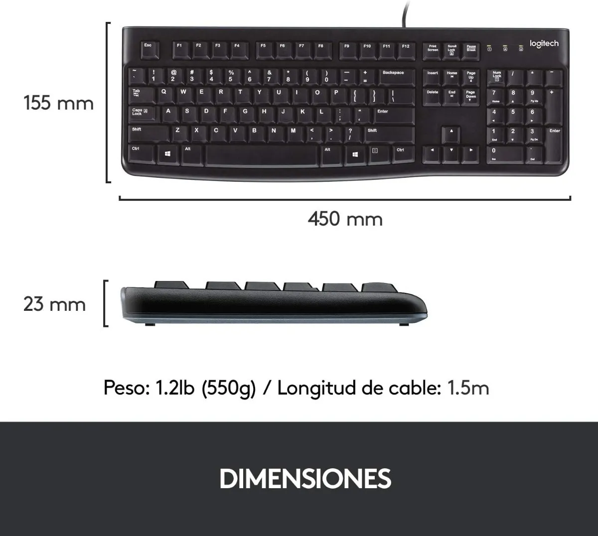 TECLADO USB LOGITECH K120 CON DISEÑO RESISTENTE A SALPICADURAS - 7
