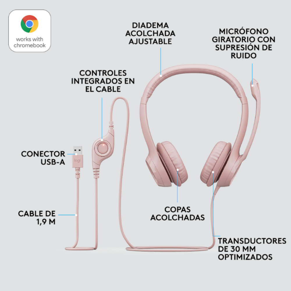 AUDIFONO CON MICROFONO LOGITECH H390 USB BLANCO - 5