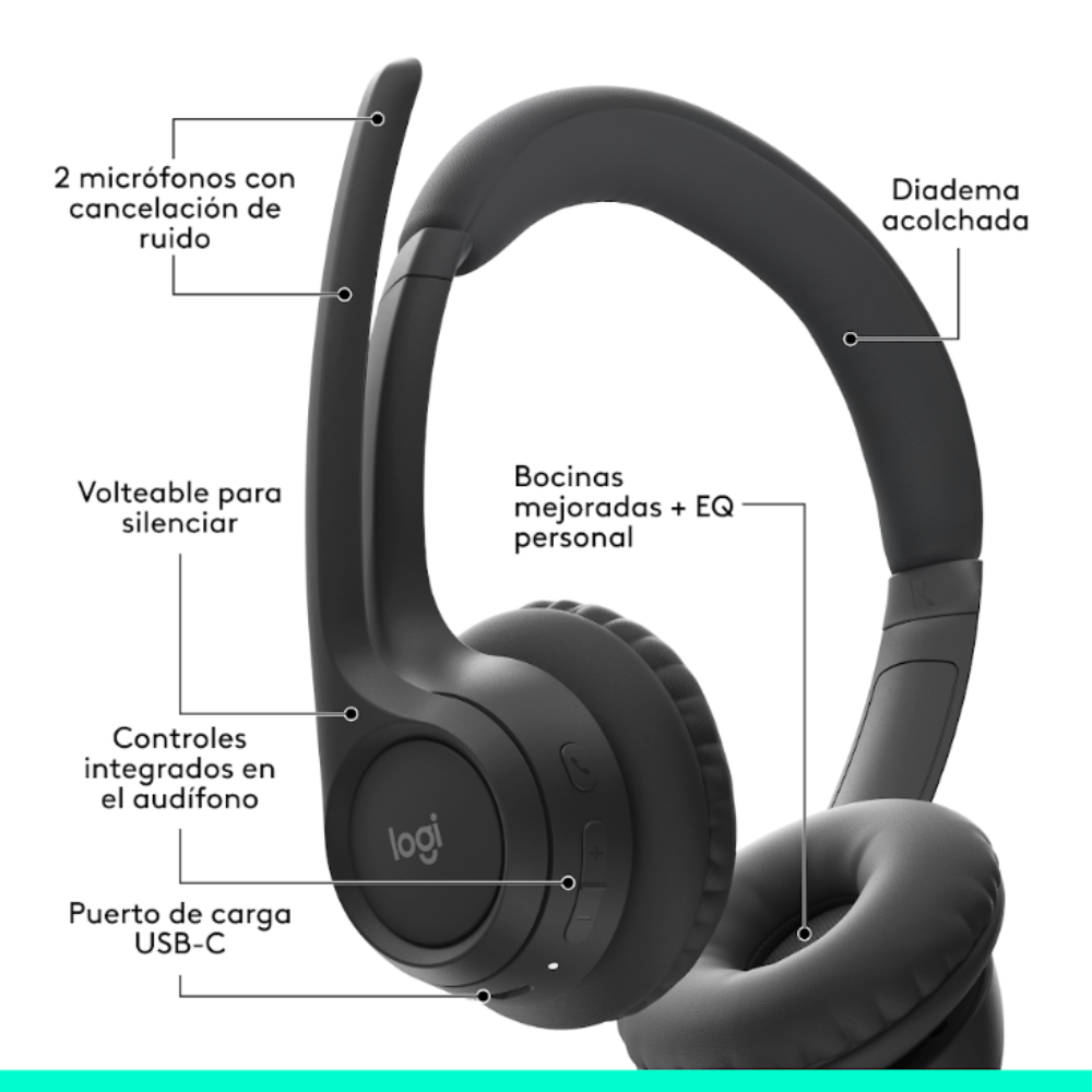 AUDIFONOS INALÁMBRICOS LOGITECH ZONE 300 BLUETOOTH NEGRO - 7