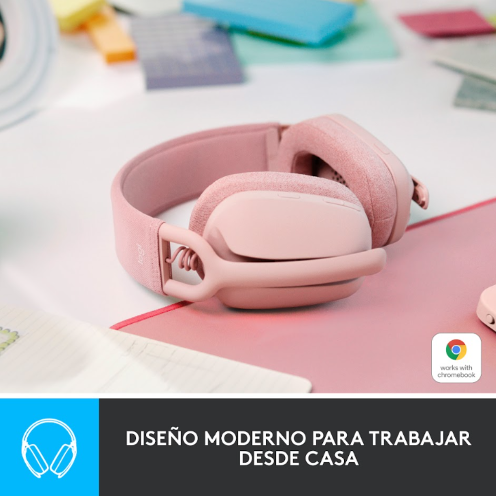 AUDIFONO CON MICROFONO LOGITECH ZONE VIBE 100 BT ROSADO - 2