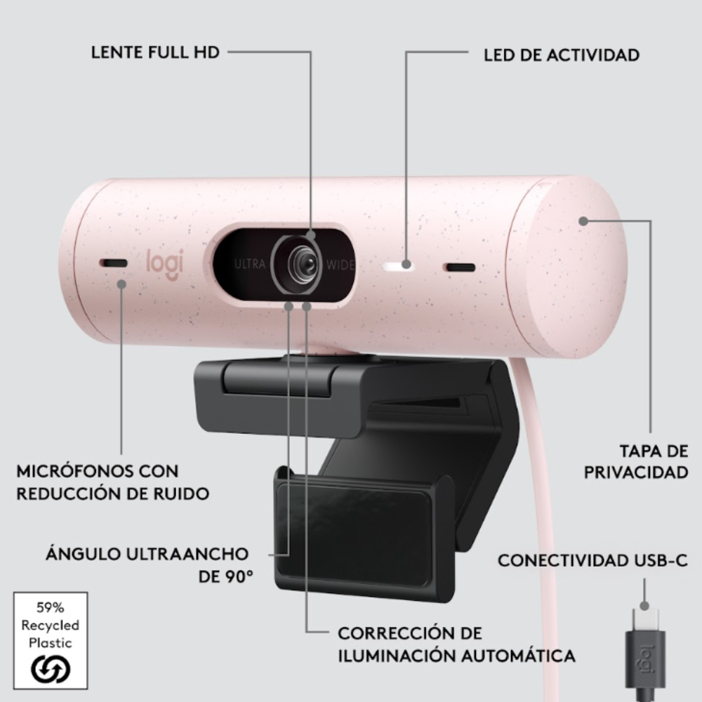 CAMARA WEB LOGITECH BRIO 500 FULL HD 1080P USB-C BLANCO - 7