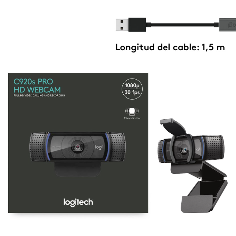 CAMARA WEB LOGITECH C920S PRO HD 1080P - 10