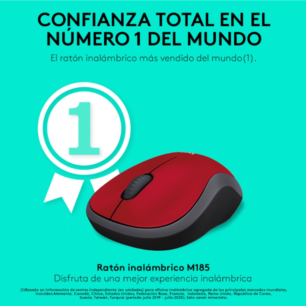 MOUSE LOGITECH M185 NANO WIRELESS ROJO - 2