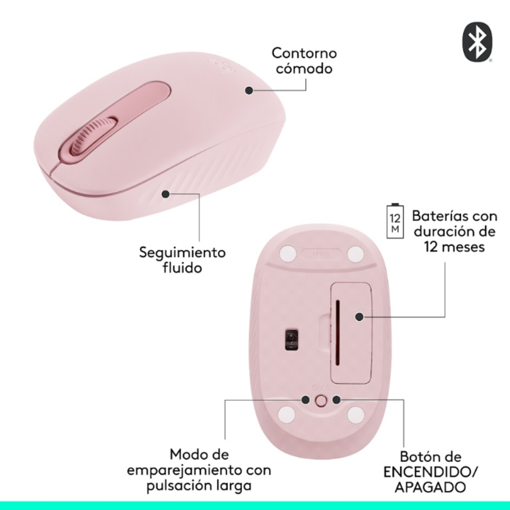MOUSE LOGITECH M196 BLUETOOTH ROSADO - 7