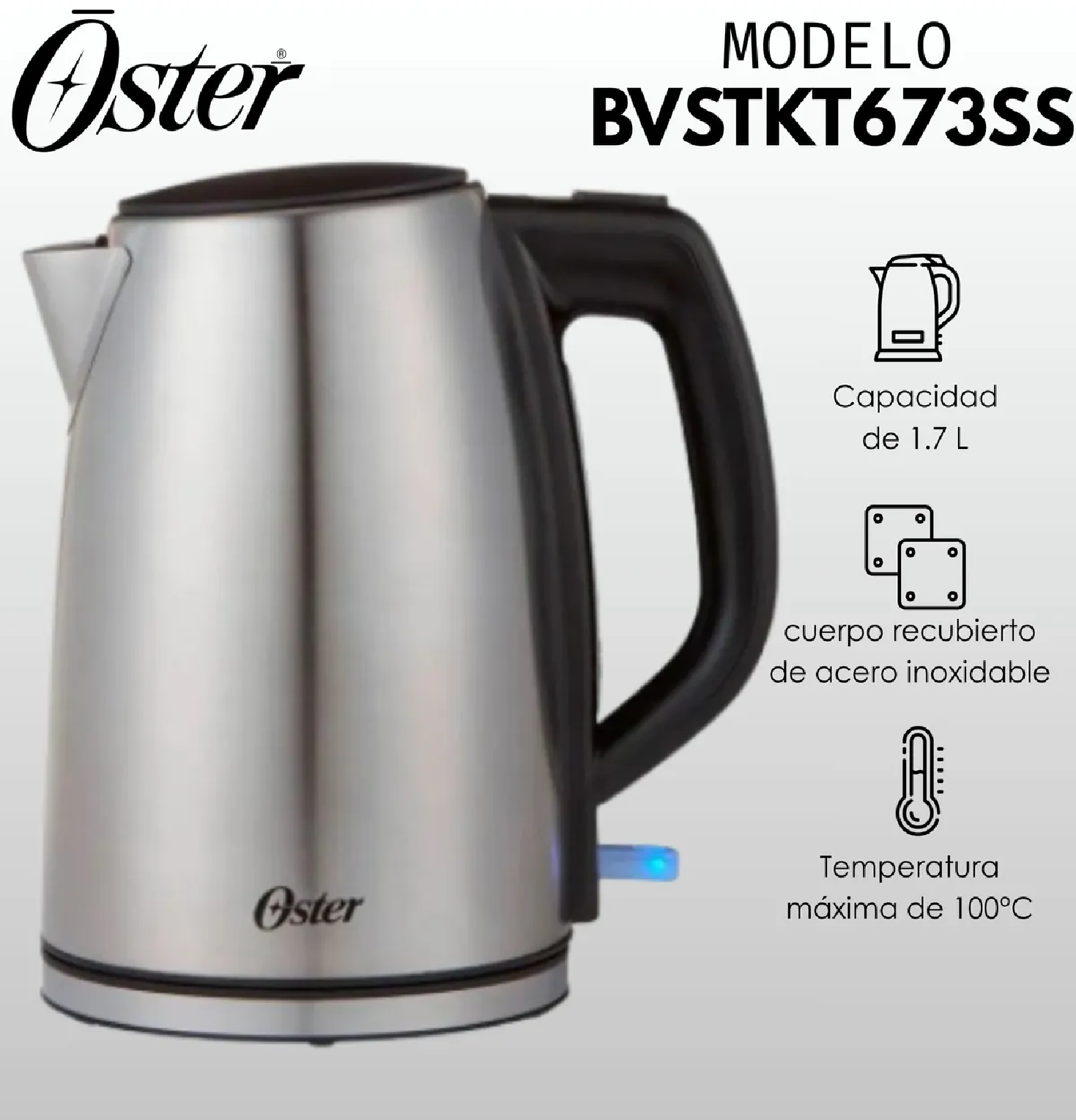 HERVIDOR ELÉCTRICO OSTER BVSTKT673SS 1.7L - ACERO INOXIDABLE - 1