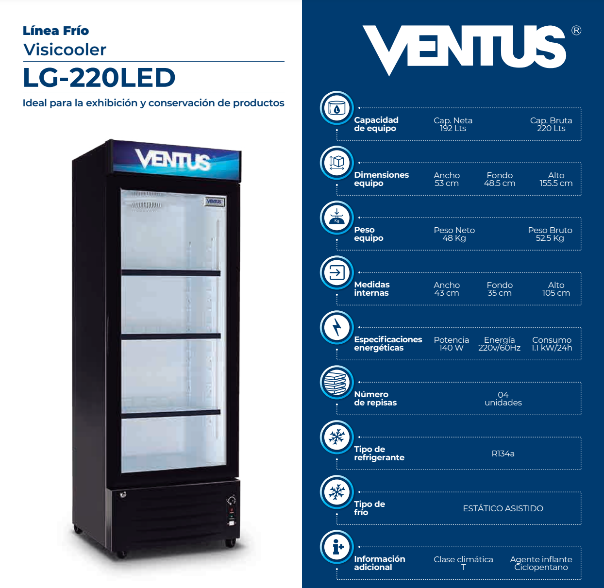 VISICOOLER VENTUS LG-220LED 220L NO FROST 1 PUERTA LG-220 LED NEGRO - 3