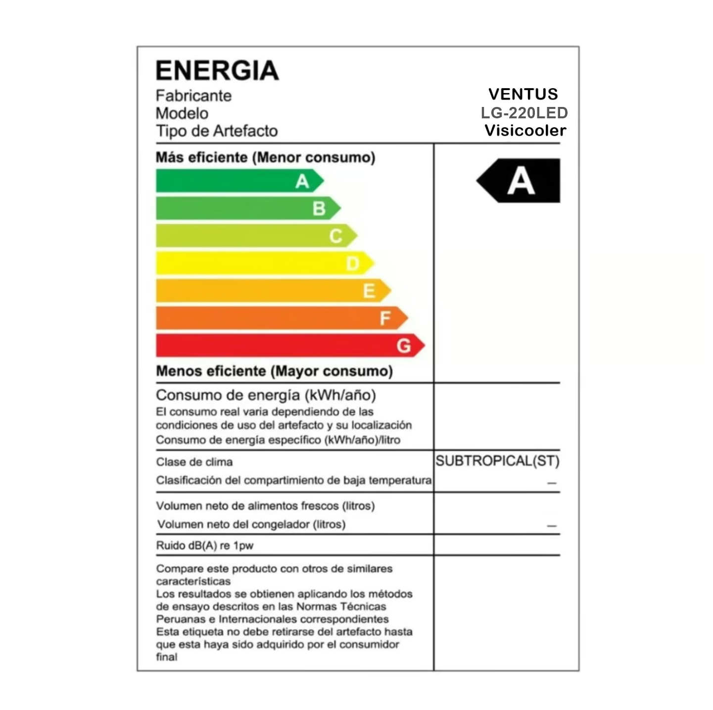VISICOOLER VENTUS LG-220LED 220L NO FROST 1 PUERTA LG-220 LED NEGRO - 4