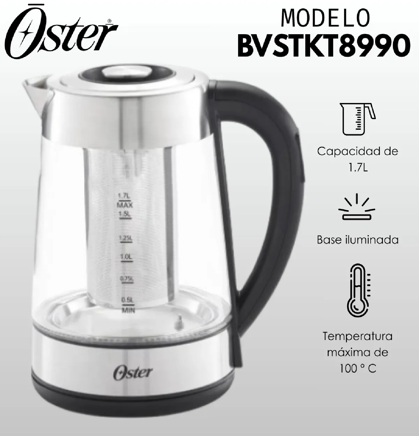 HERVIDOR ELÉCTRICO OSTER BVSTKT8990 1.7 LT VIDRIO CON INFUSOR - 1