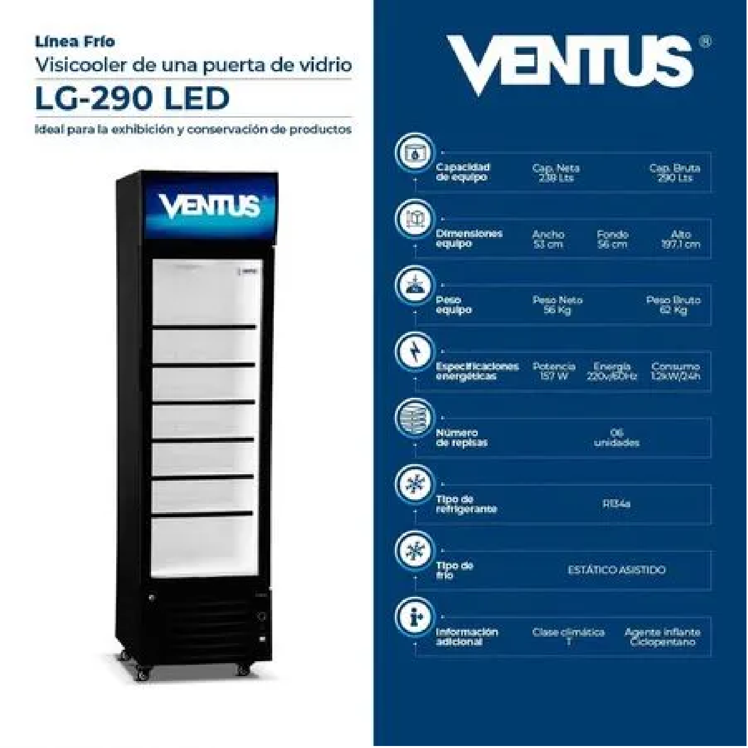 Exhibidor Vertical Visicooler LG-290 LED 1 Puerta 290Lt Ventus - 3