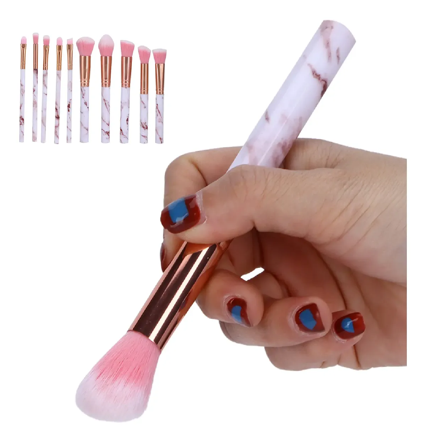 SET BROCHAS 10 UNIDADES MAQUILLAJE ROSA - 5