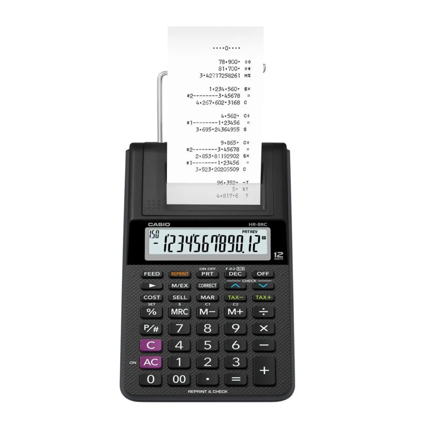Calculadora Casio HR-8RC con Wincha 12 Dígitos (Negro) - 1