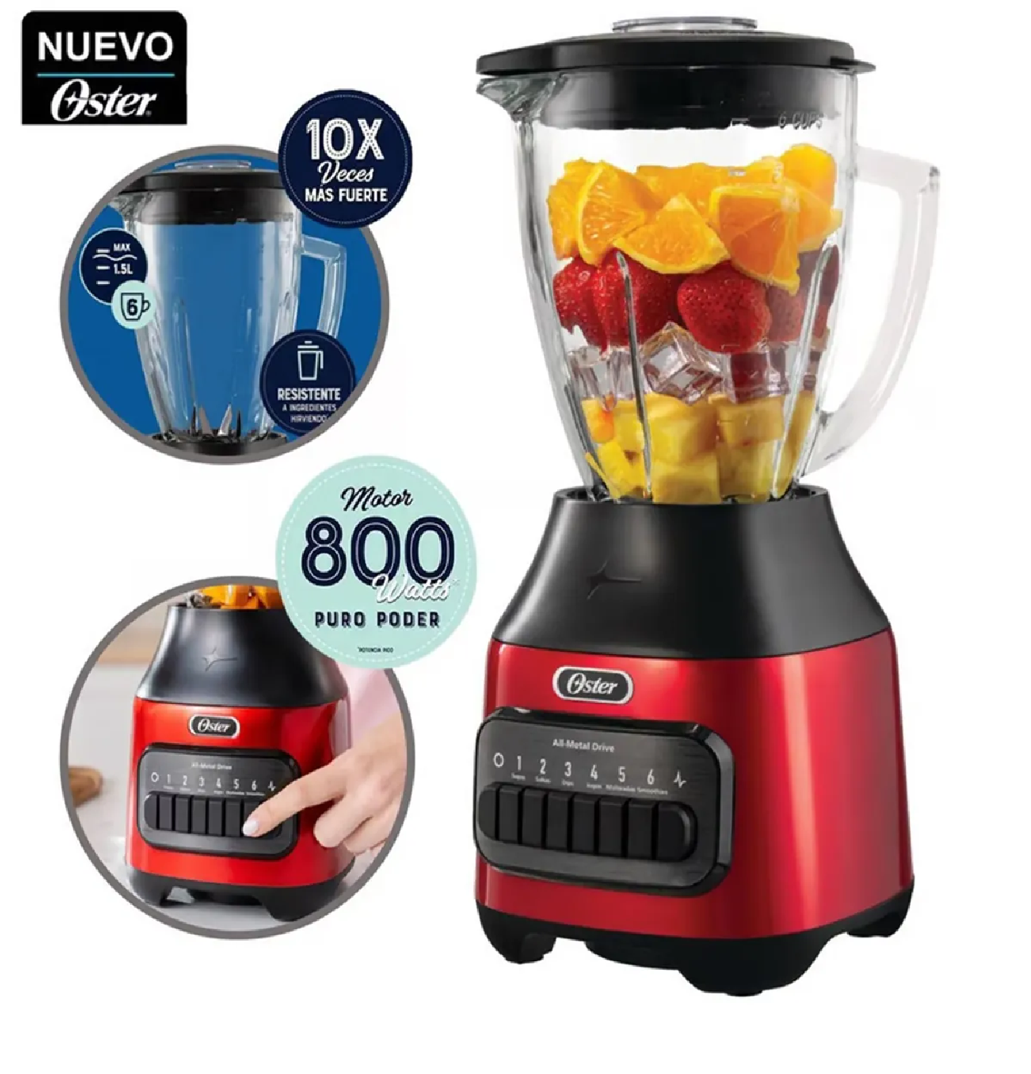 Licuadora Oster BLSTPEG-CPB de 1.5L con 6 Velocidades 600W – Rojo - 1