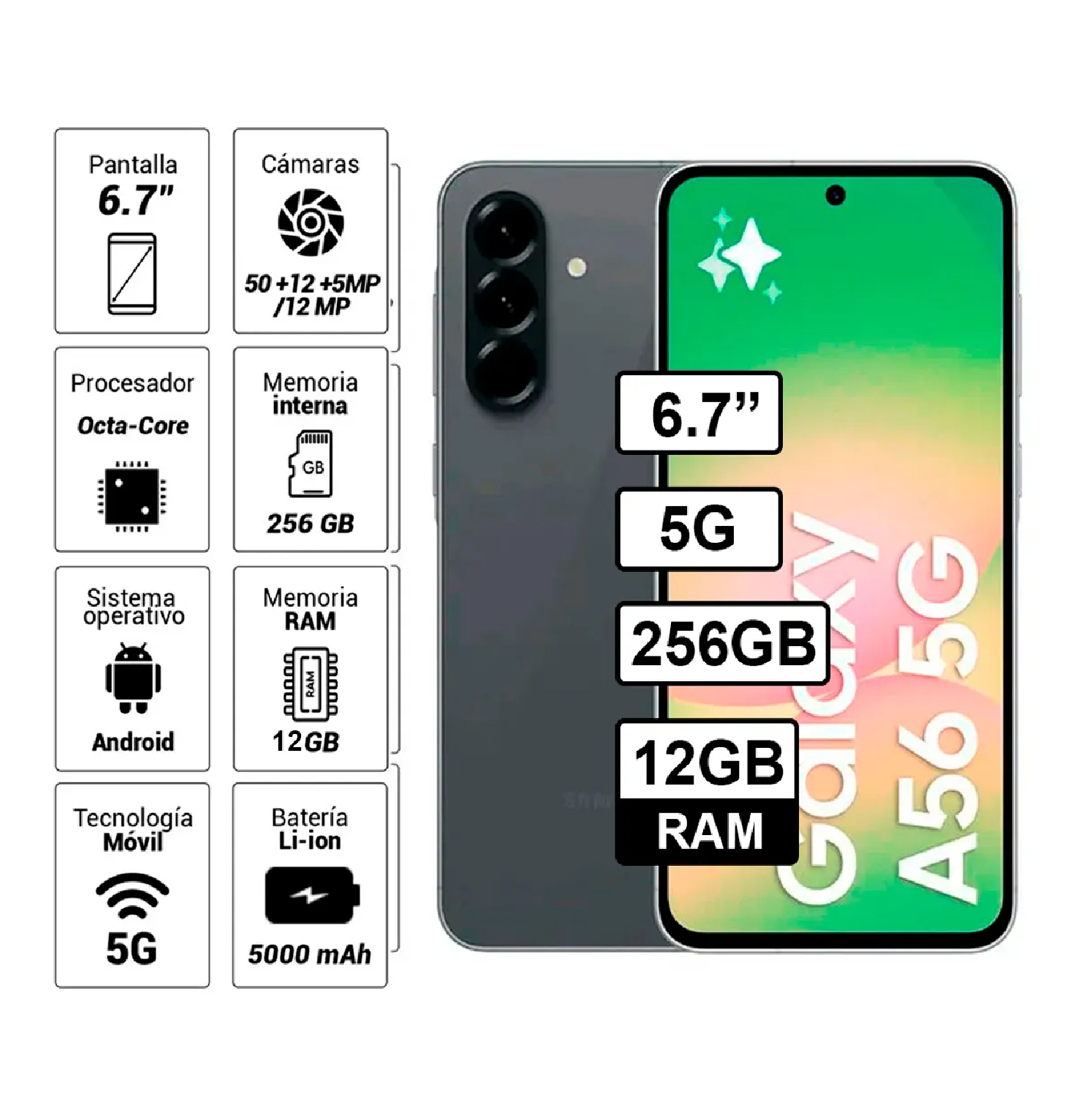 Celular Samsung Galaxy A56 5G 256GB 12GB RAM - Negro - 1