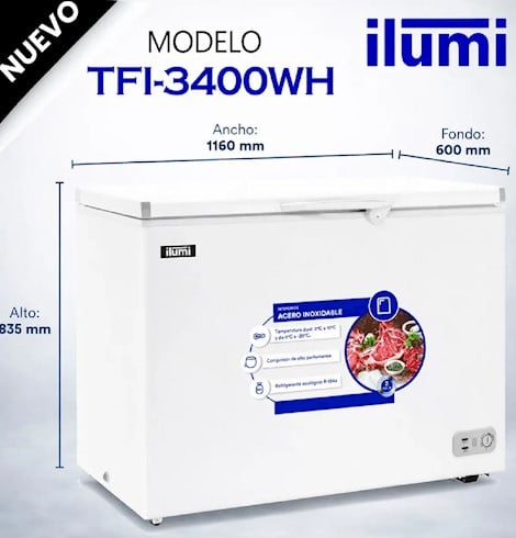 CONGELADOR ILUMI 340L CON TINA DE ACERO INOXIDABLE TFI-3400WH – BLANCO - 2