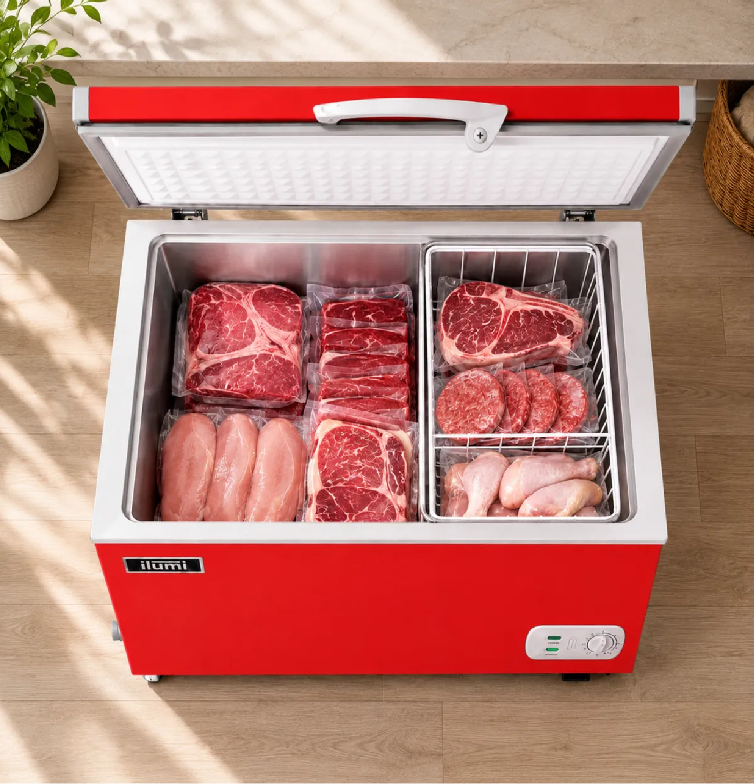 CONGELADOR ILUMI 340L CON TINA DE ACERO INOXIDABLE TFI-3400RE – ROJO - 4