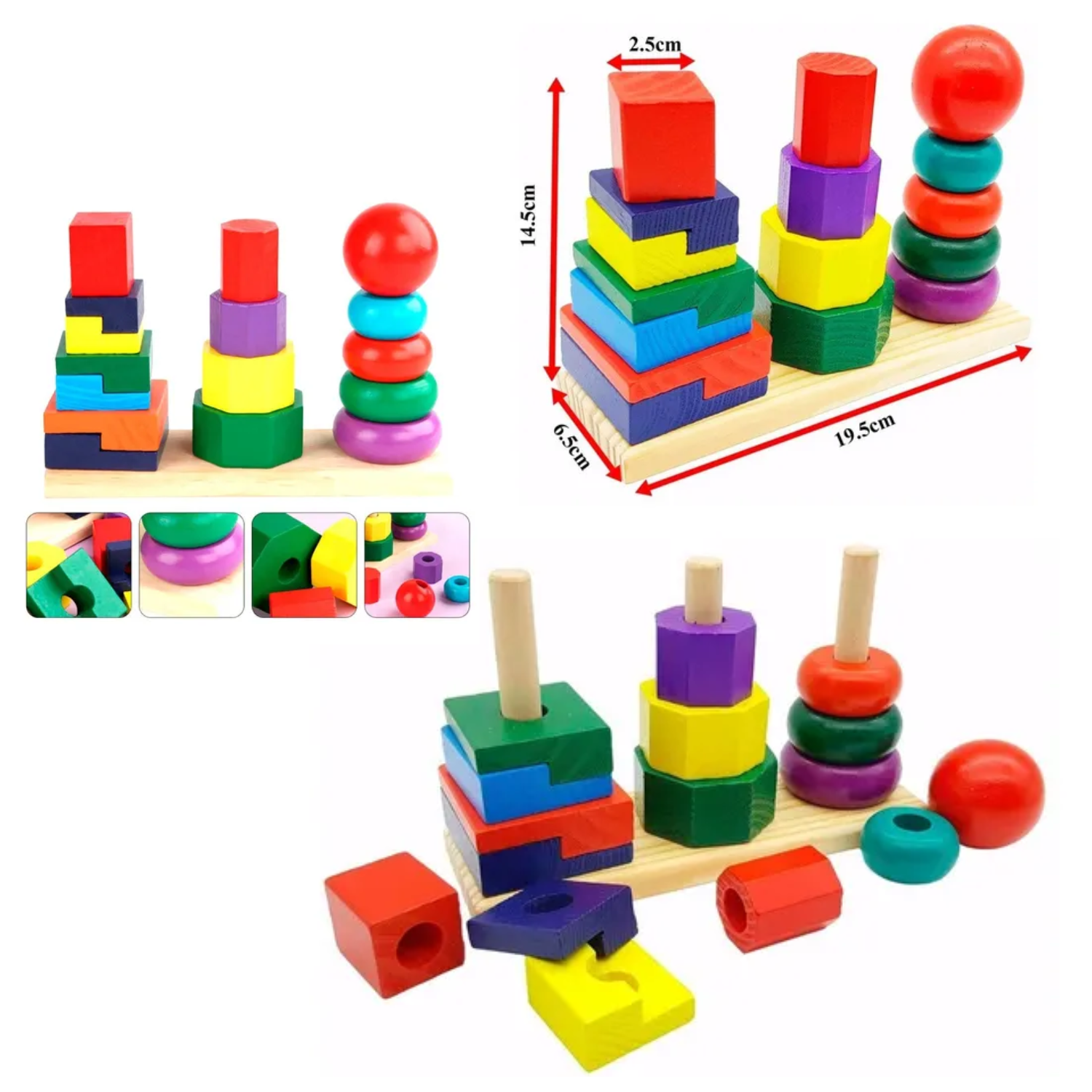 JUEGO DIDÁCTICO TORRE DE ENCAJE ARCO IRIS X3 - 2