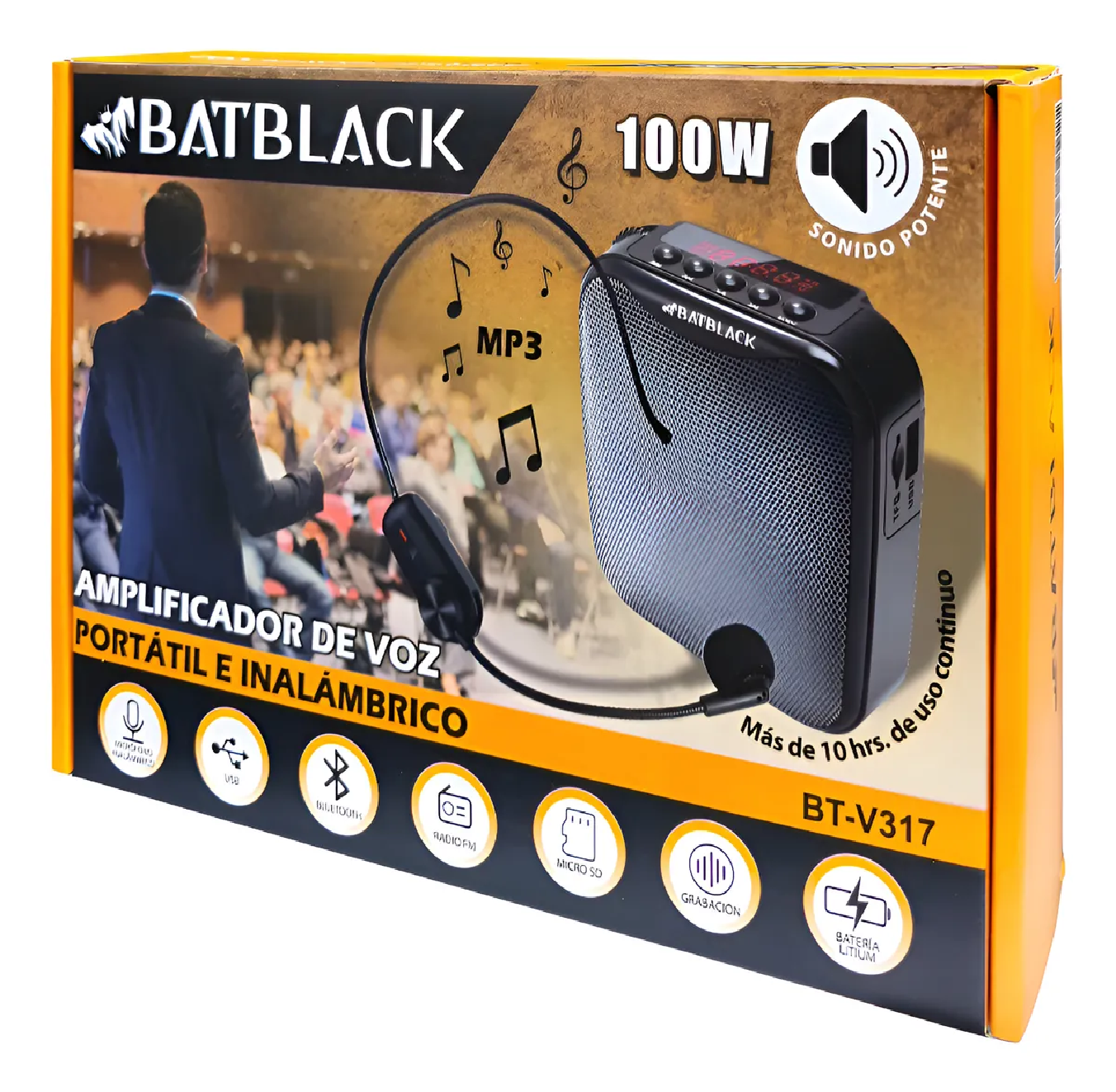 PARLANTE PORTÁTIL PARA CHARLAS Y CONFERENCIAS BATBLACK BT-V317 NEGRO - 1