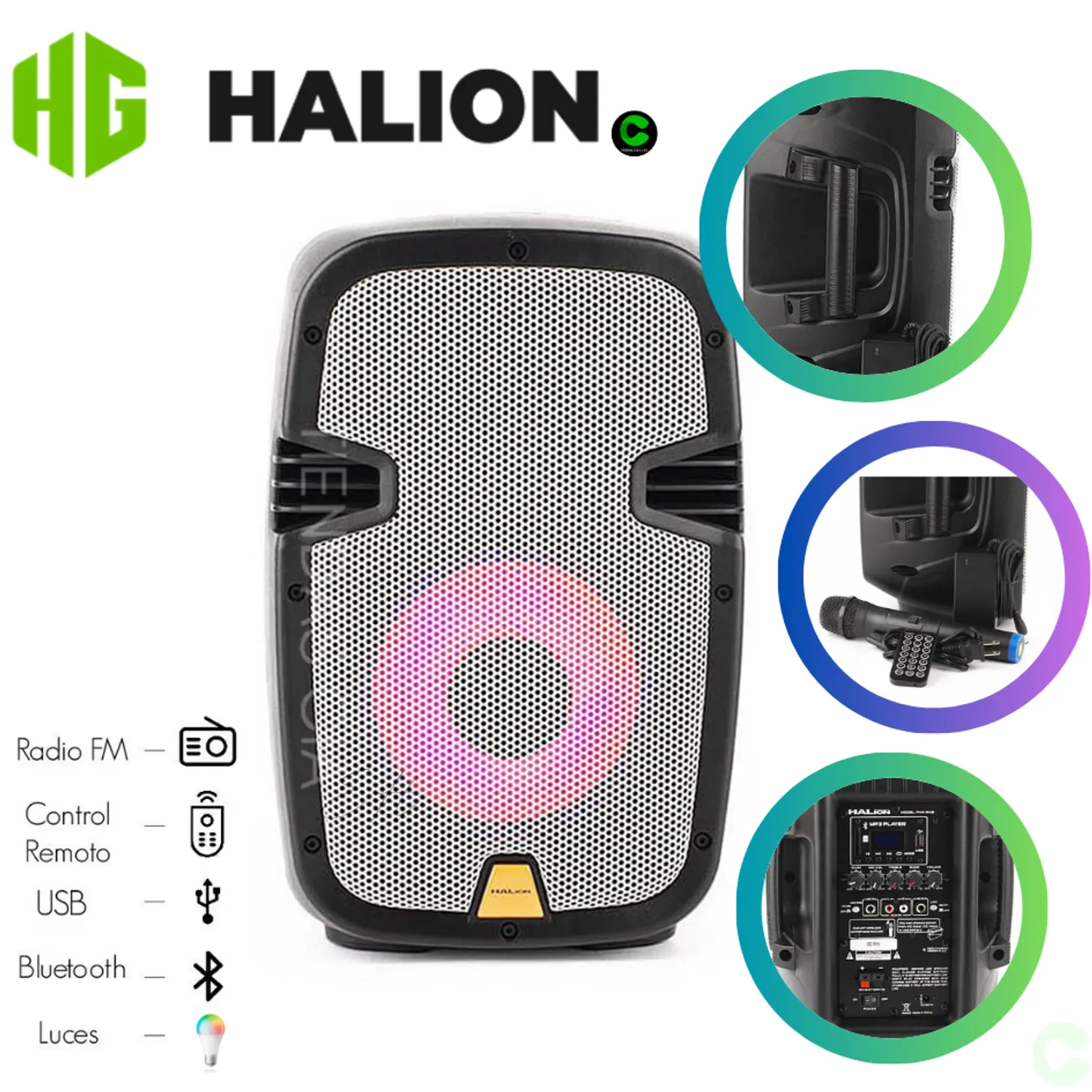 PARLANTE PORTÁTIL HELION PHA-8MB 400W UHF FM BLUETOOTH KARAOKE - 1