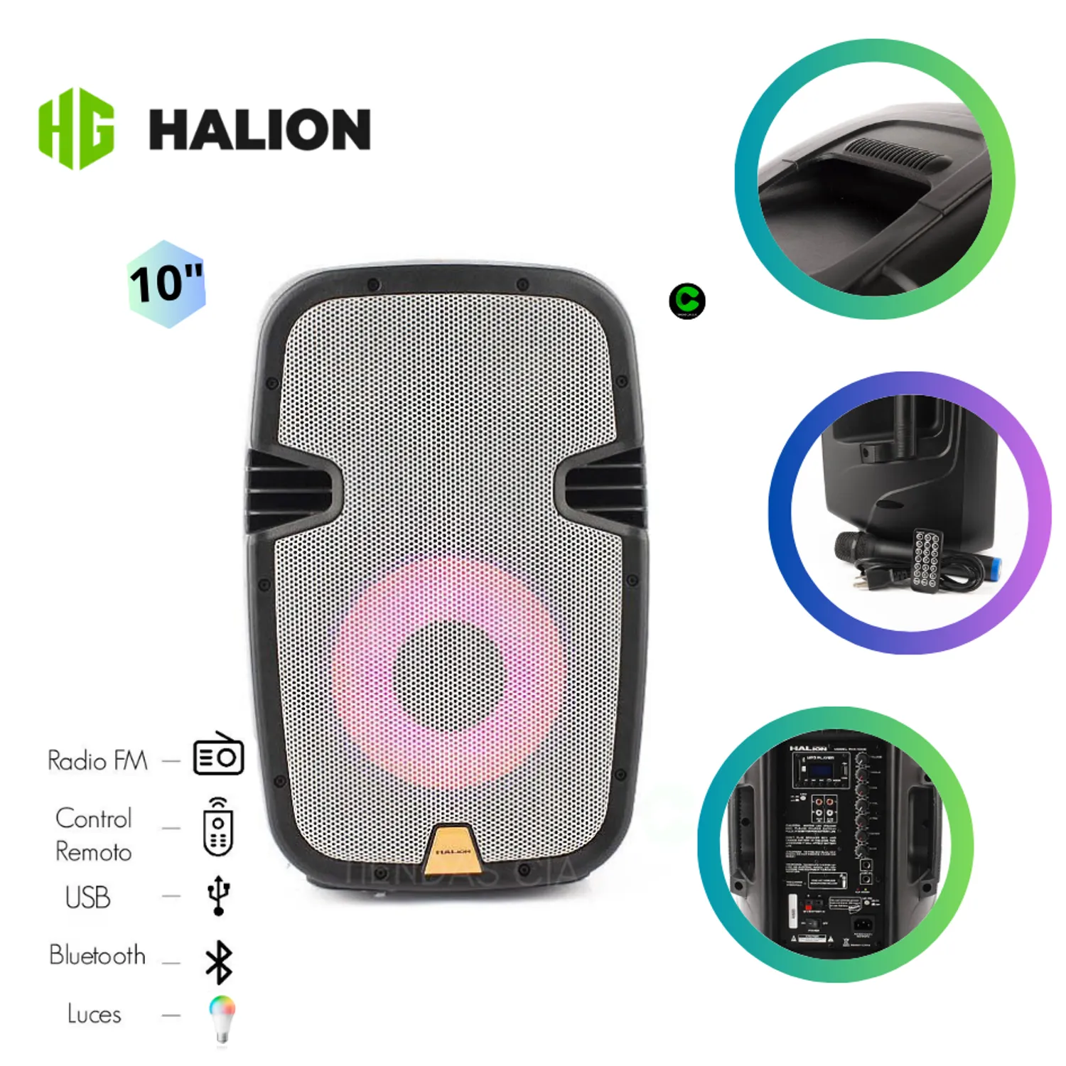 PARLANTE PORTÁTIL HELIÓN PHA-10MB 10” 1000W PMPO USB BT - 1