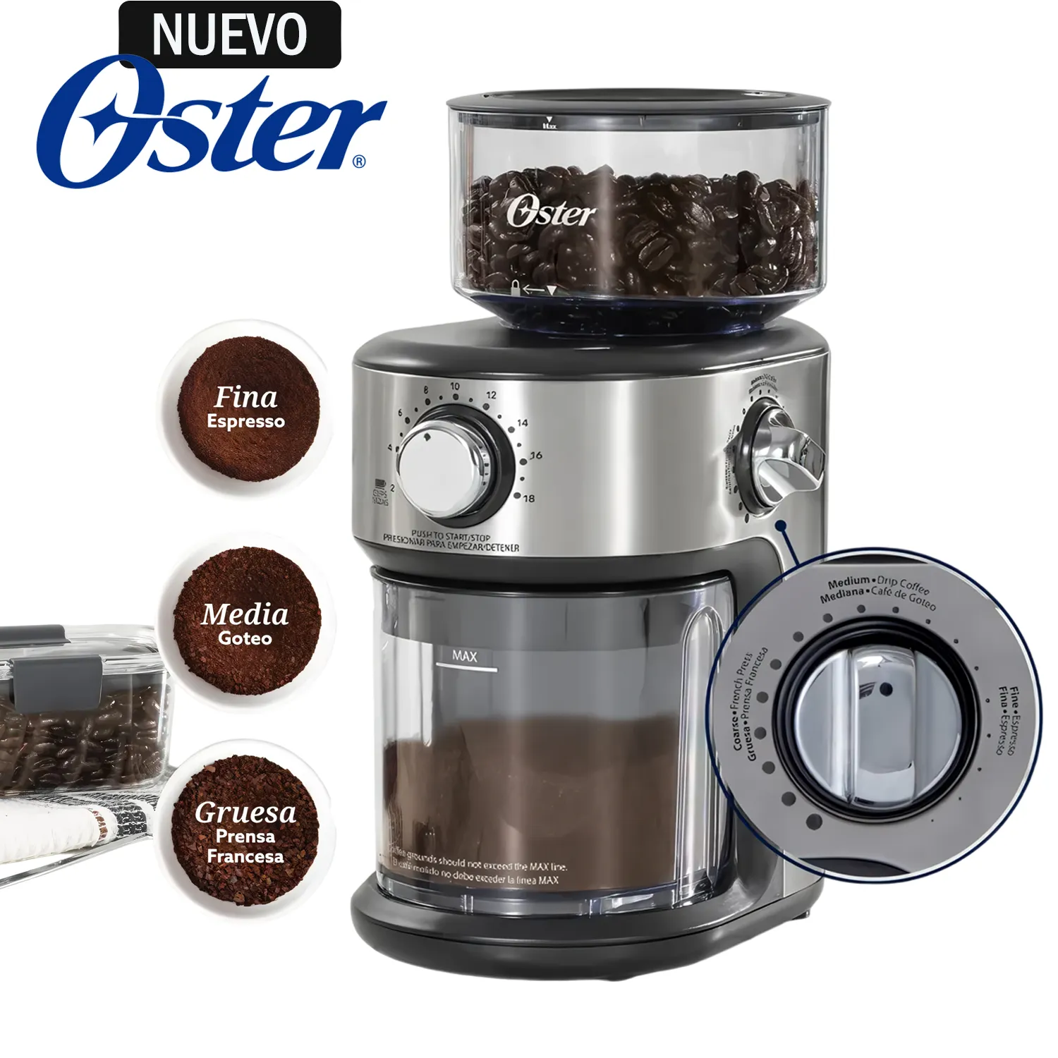 MOLINILLO DE CAFÉ AUTOMÁTICO OSTER® BVSTBMH24 CON 18 NIVELES DE MOLIENDA - 1