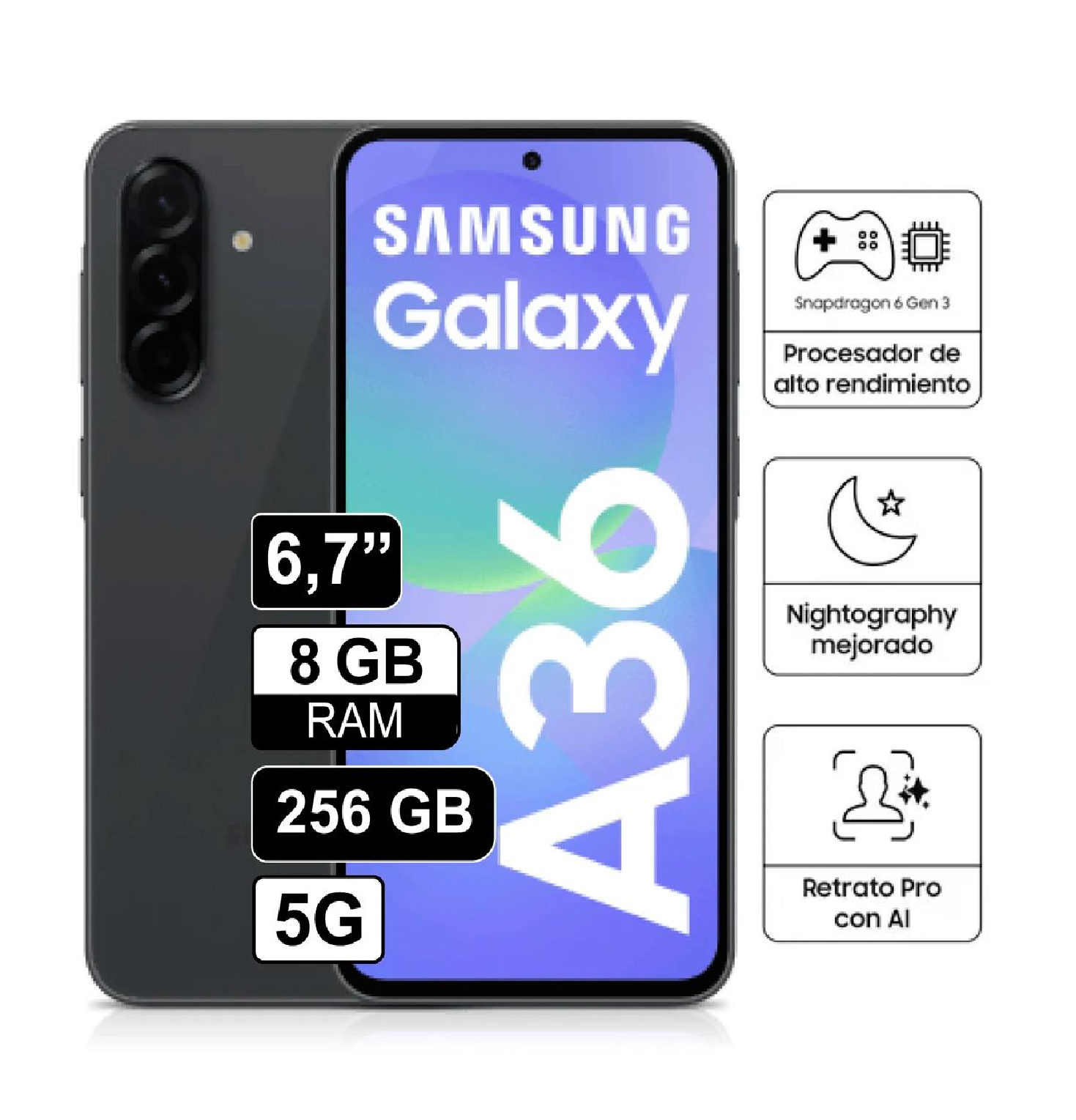 Celular Samsung Galaxy A36 5G 256GB 8GB RAM - Negro - 1