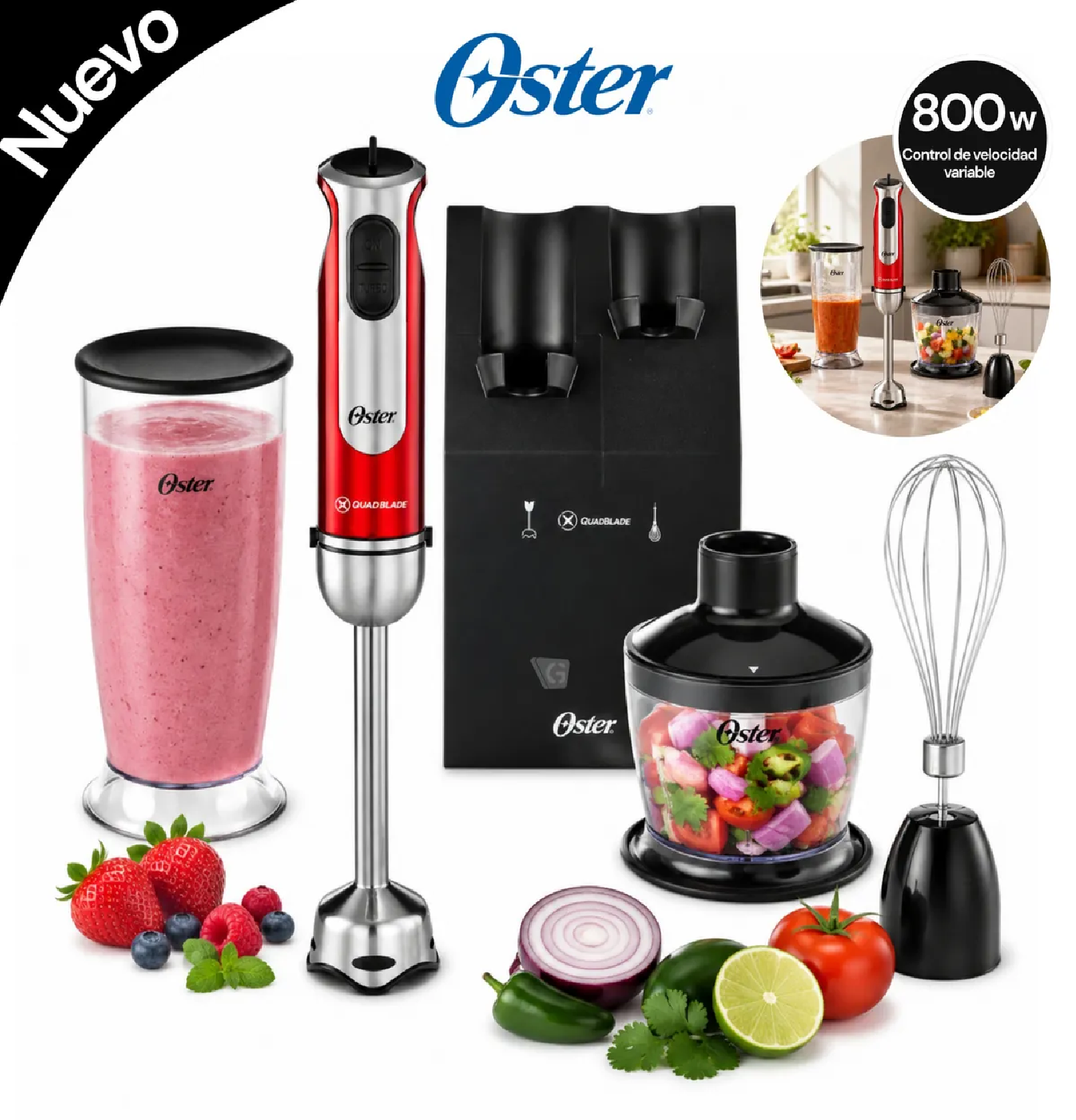 BATIDORA DE INMERSIÓN OSTER 800W FPSTHB2801 - ROJO - 1