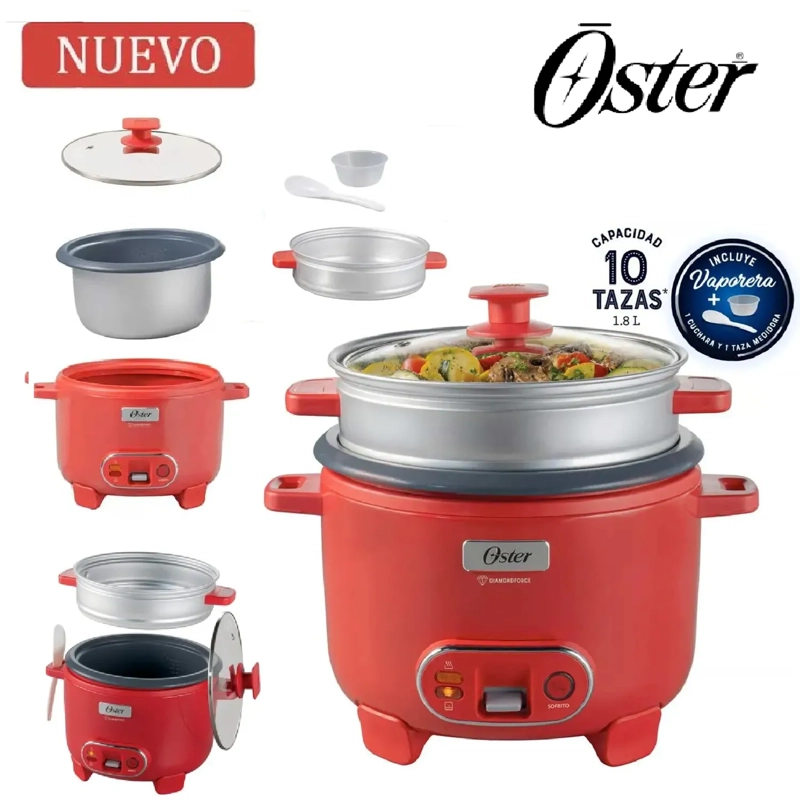 OLLA ARROCERA OSTER SOFRITO Y VAPORERA DIAMONDFORCE 3 EN 1 CKSTRC10DFPNK - ROJO - 1