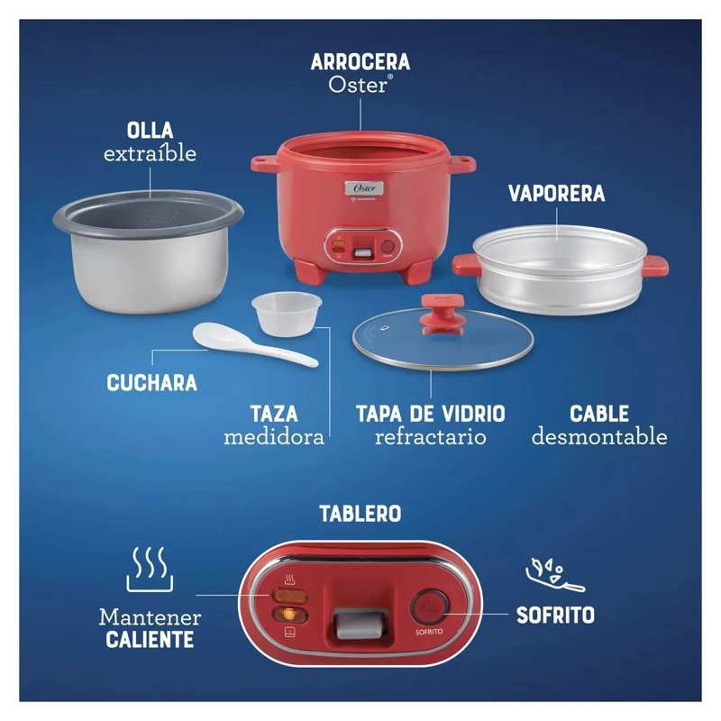 OLLA ARROCERA OSTER SOFRITO Y VAPORERA DIAMONDFORCE 3 EN 1 CKSTRC10DFPNK - ROJO - 4