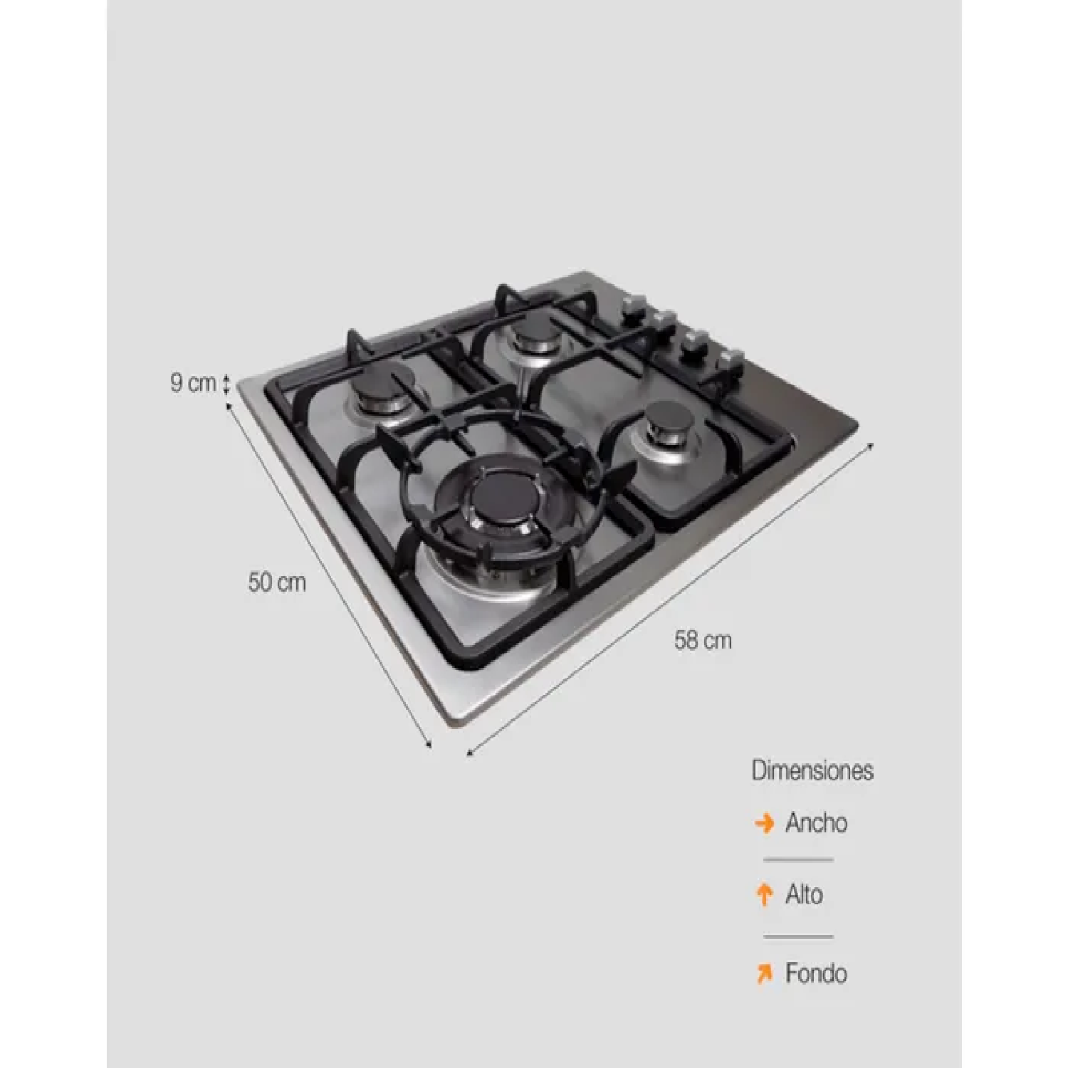 COCINA ENCIMERA A GAS DE ACERO INOXIDABLE 58 CM SOLE SOLCO036V2 - 4