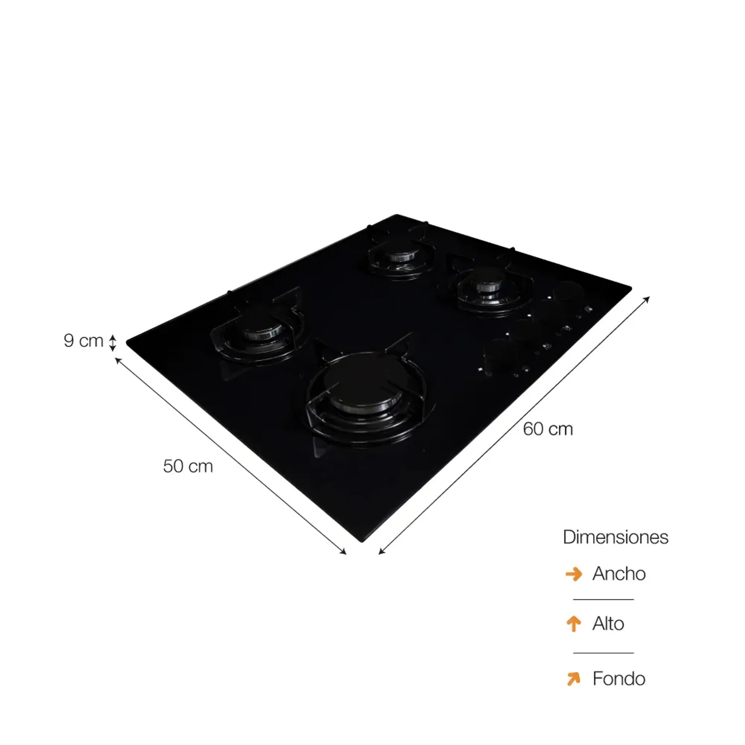 COCINA EMPOTRABLE A GAS SOLE SOLCO049 4 HORNILLAS 60 CM - NEGRO - 5