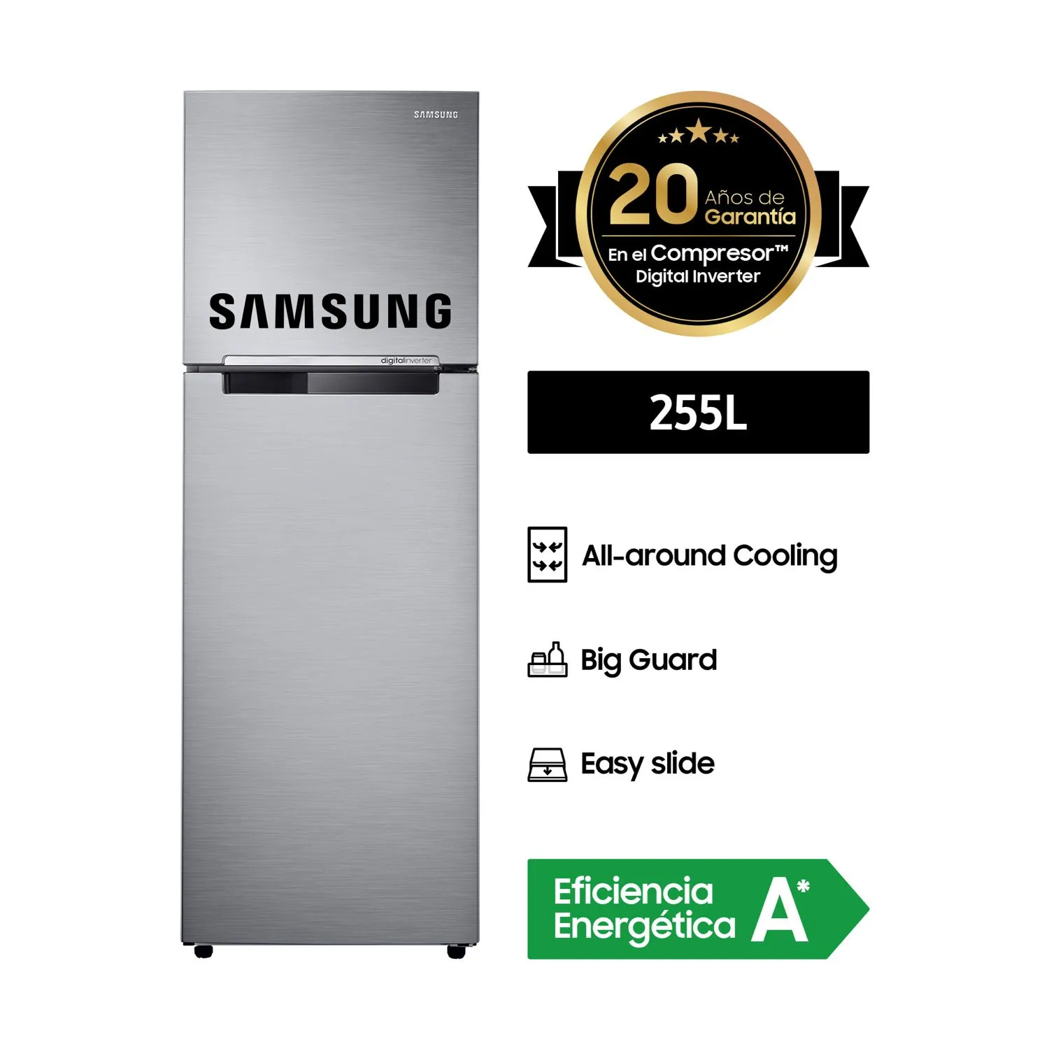 REFRIGERADORA SAMSUNG 255L RT25FARADS8 NO FROST - SILVER - 1