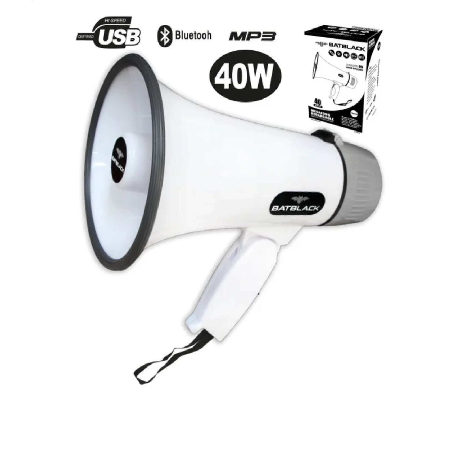 MEGÁFONO RECARGABLE BT-XB32 40W BATBLACK BATERÍA LITIO 3.7V - BLANCO - 1