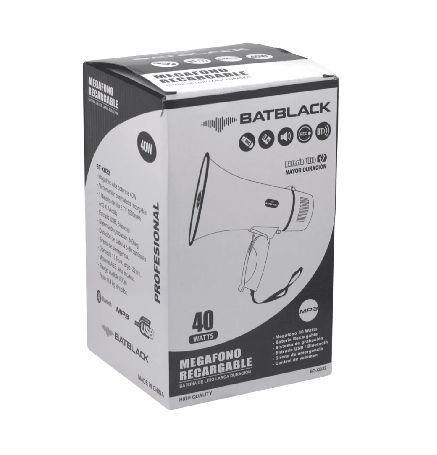 MEGÁFONO RECARGABLE BT-XB32 40W BATBLACK BATERÍA LITIO 3.7V - BLANCO - 4