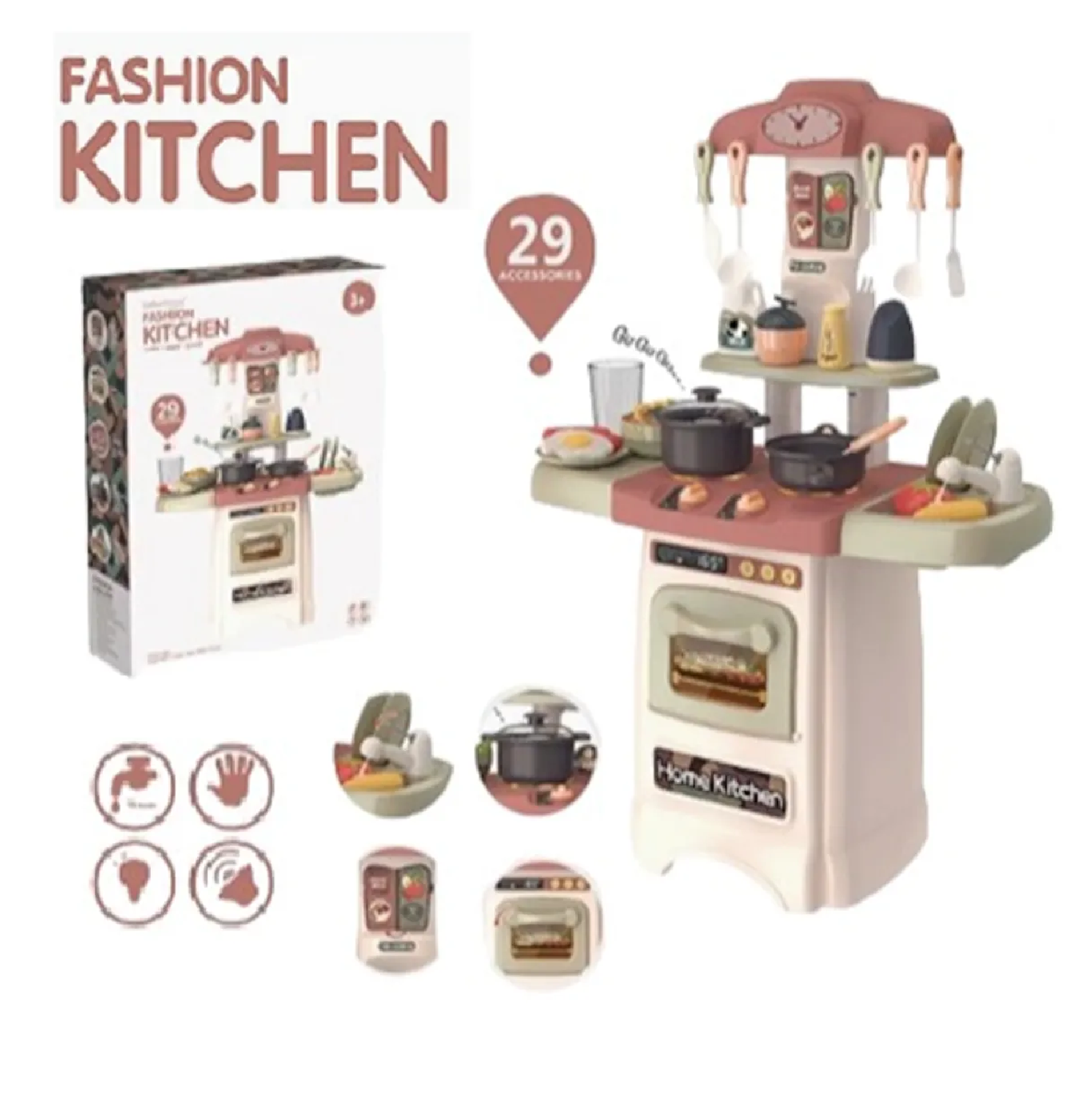 JUGUETE COCINA PARA NIÑAS 29 PIEZAS - ROSADO - 1