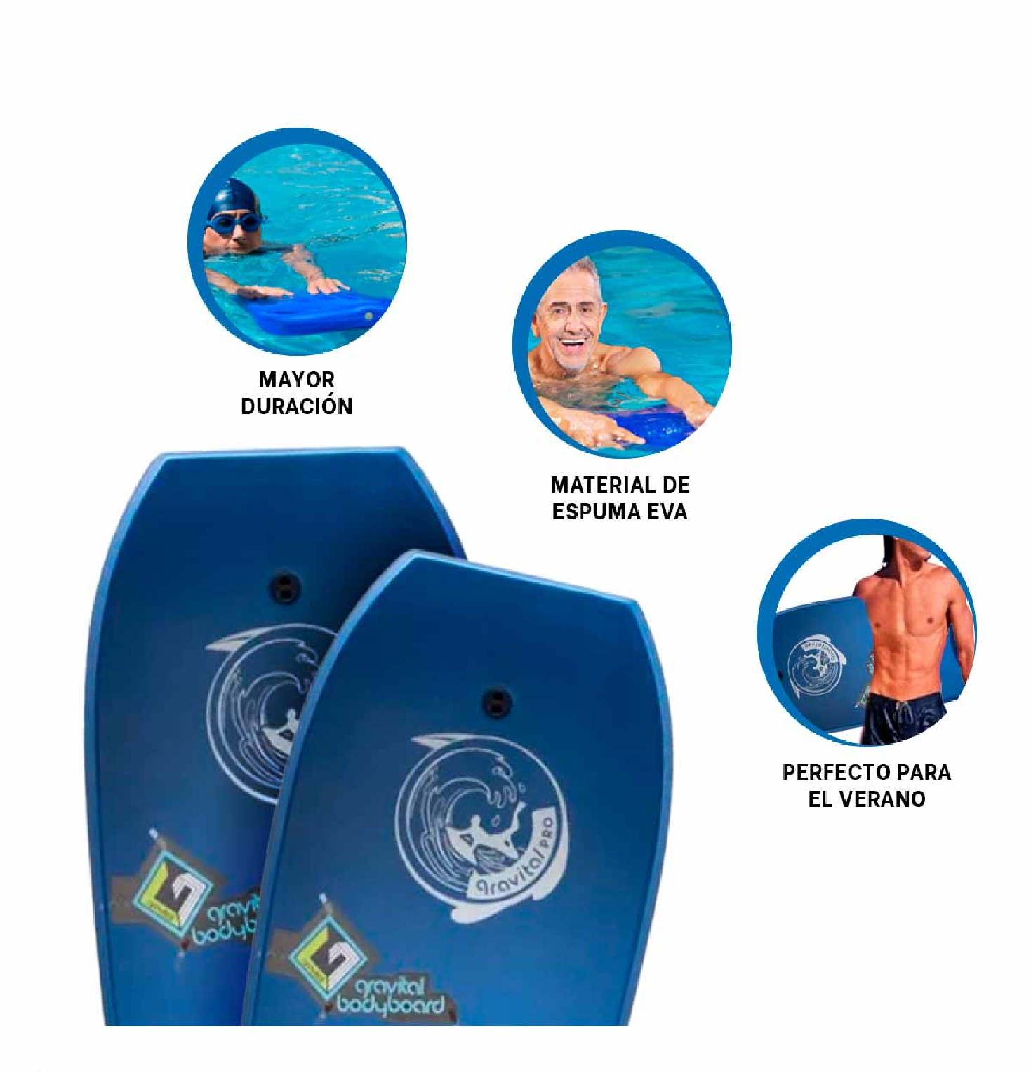 TABLA BODYBOARD GRAVITAL DE NATACIÓN 41” GR-41 DINÁMICA – AZUL - 1