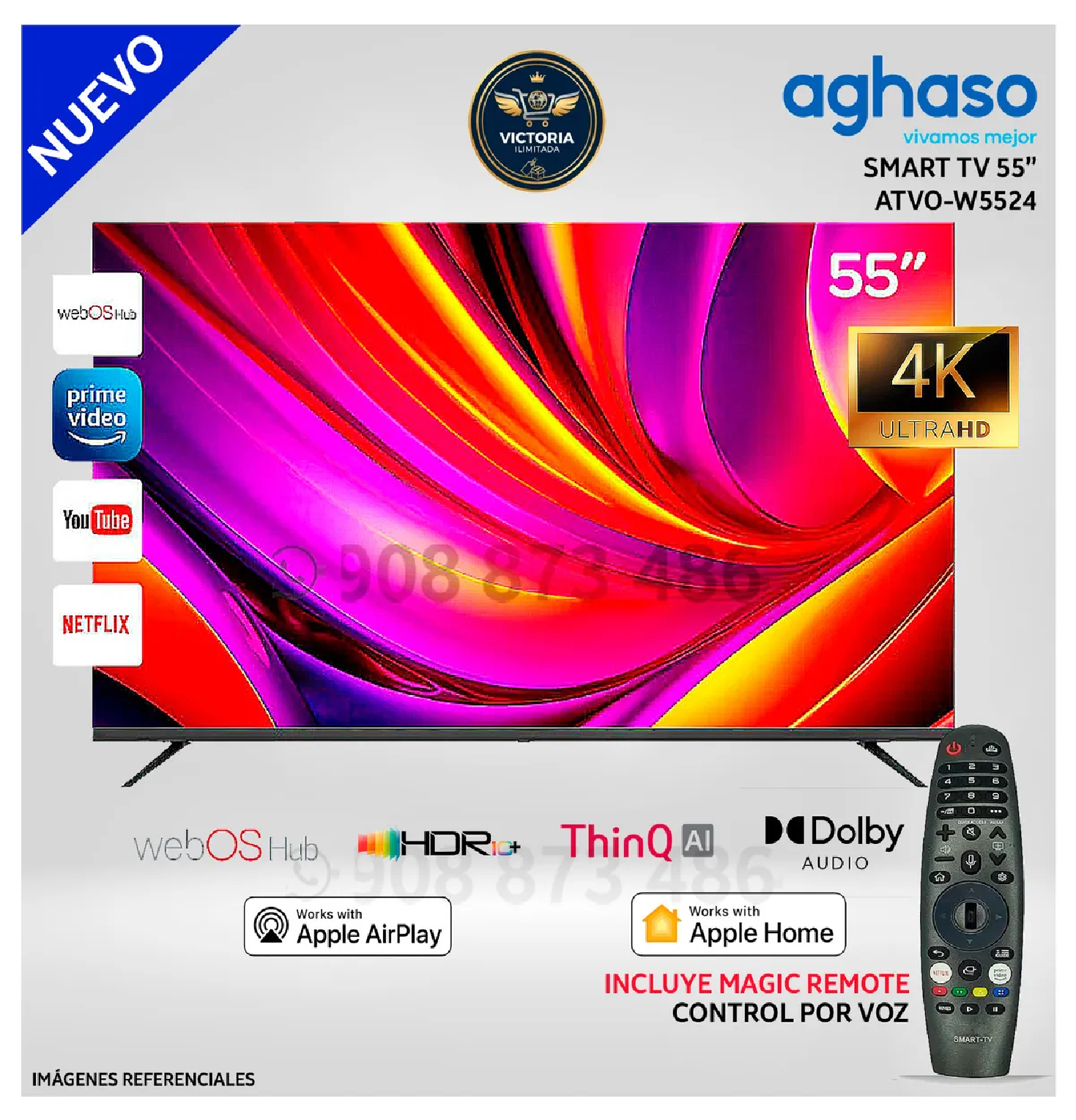 TELEVISOR AGHASO ATVO-W5524 SMART TV 55” ULTRA HD 4K CON CONTROL DE VOZ - 1