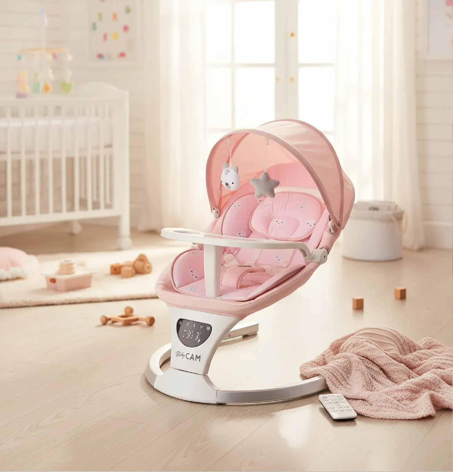 MECEDORA PARA BEBÉ MUSICAL AUTOMÁTICA CON SENSOR - ROSA 2026 - 3