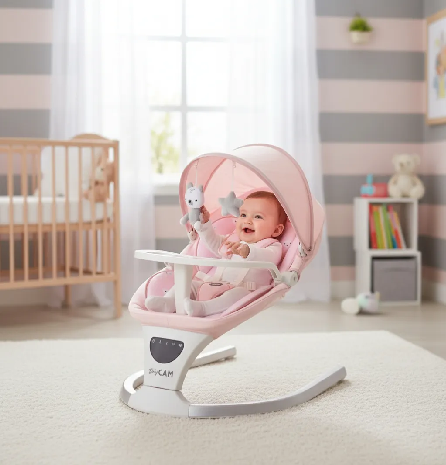 MECEDORA PARA BEBÉ MUSICAL AUTOMÁTICA CON SENSOR - ROSA 2026 - 4