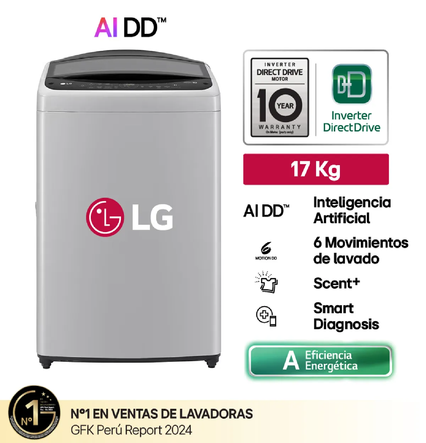 LAVADORA LG WT17DV6T CARGA SUPERIOR 17 KG AI DD INTELIGENCIA ARTIFICIAL - GRIS - 1