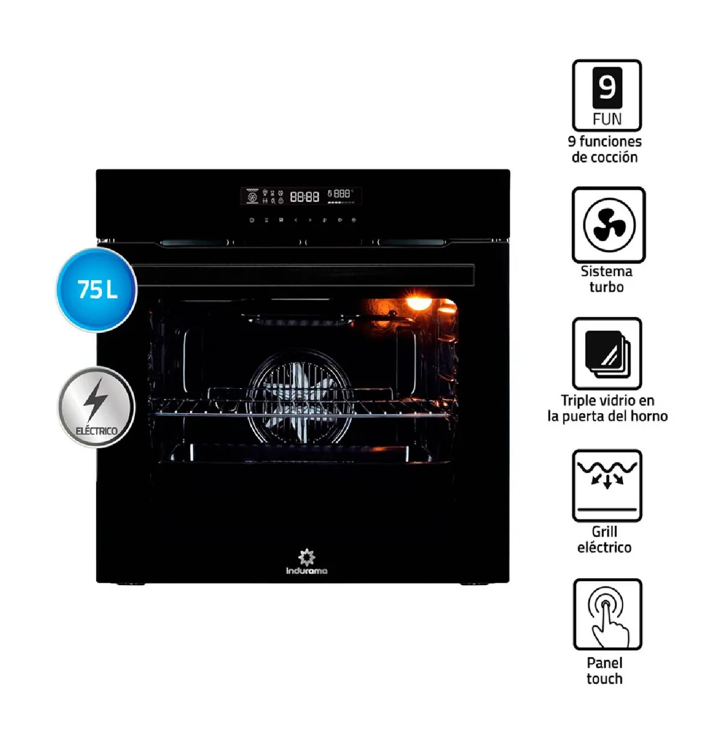 HORNO ELÉCTRICO EMPOTRABLE INDURAMA HEI-75V2NET 75L – NEGRO - 1