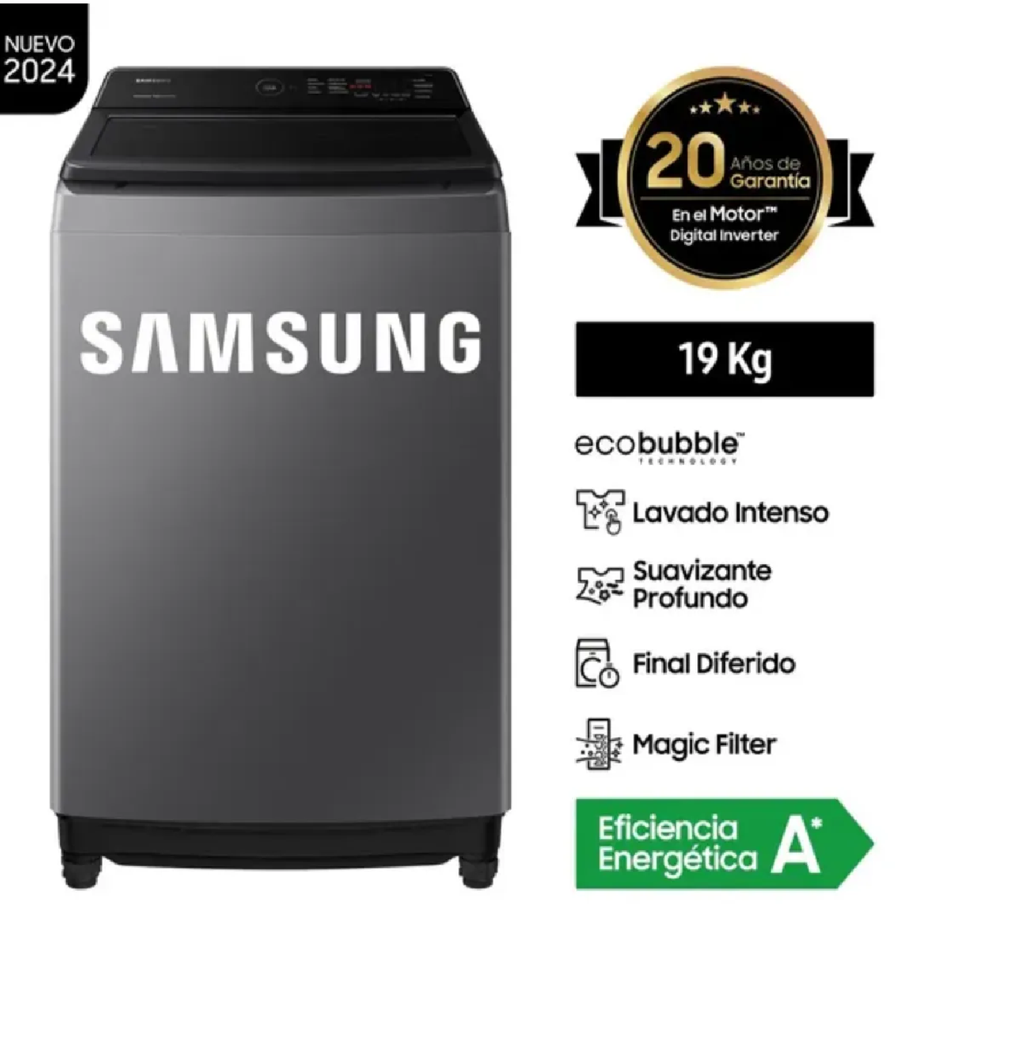 LAVADORA SAMSUNG WA19CG6441BDPE ECOBUBBLE™ 19KG - GRIS OSCURO - 1