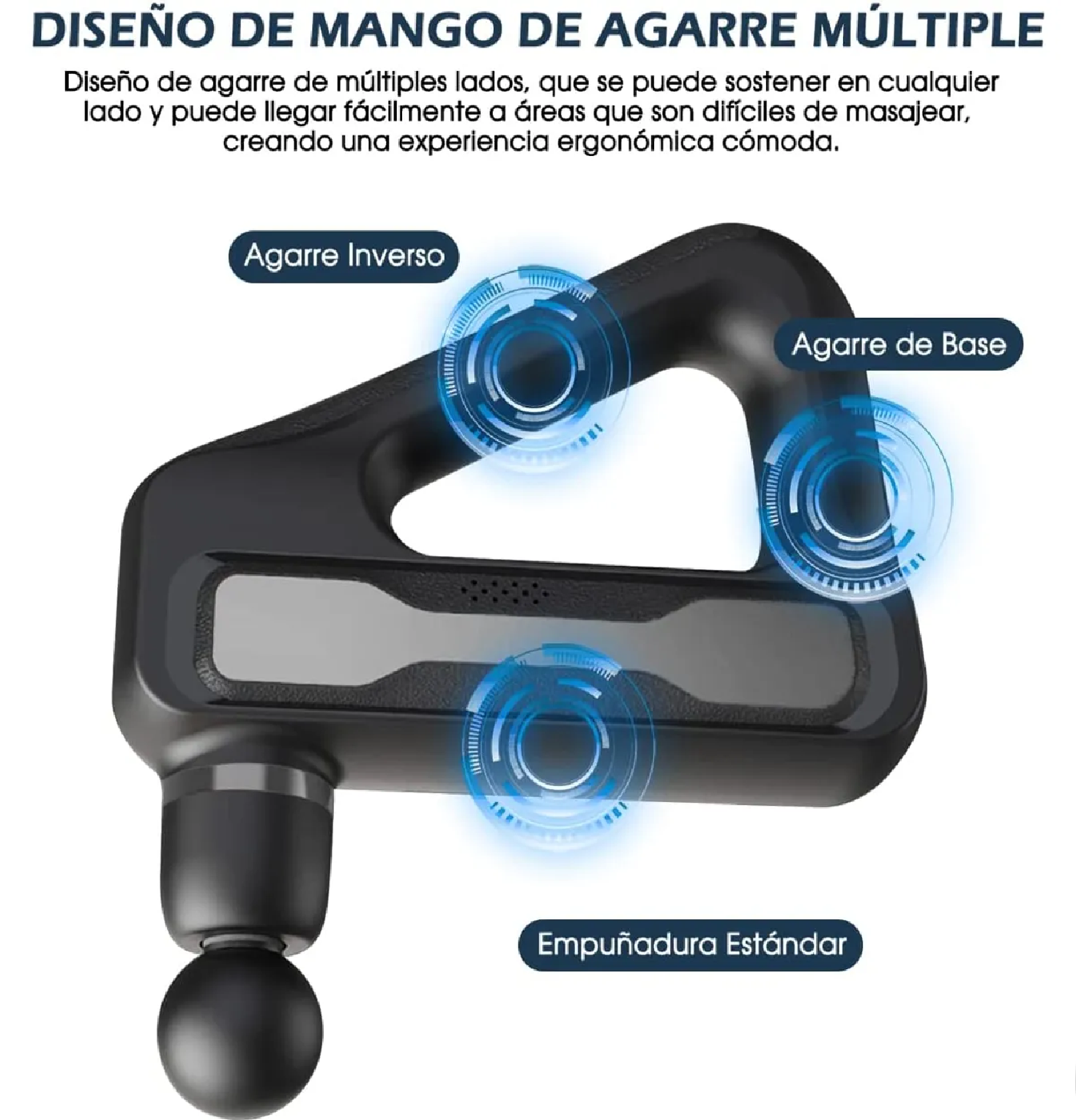 PISTOLA DE MASAJE TRIANGULAR RECARGABLE 32 NIVELES Y 8 CABEZALES - 2
