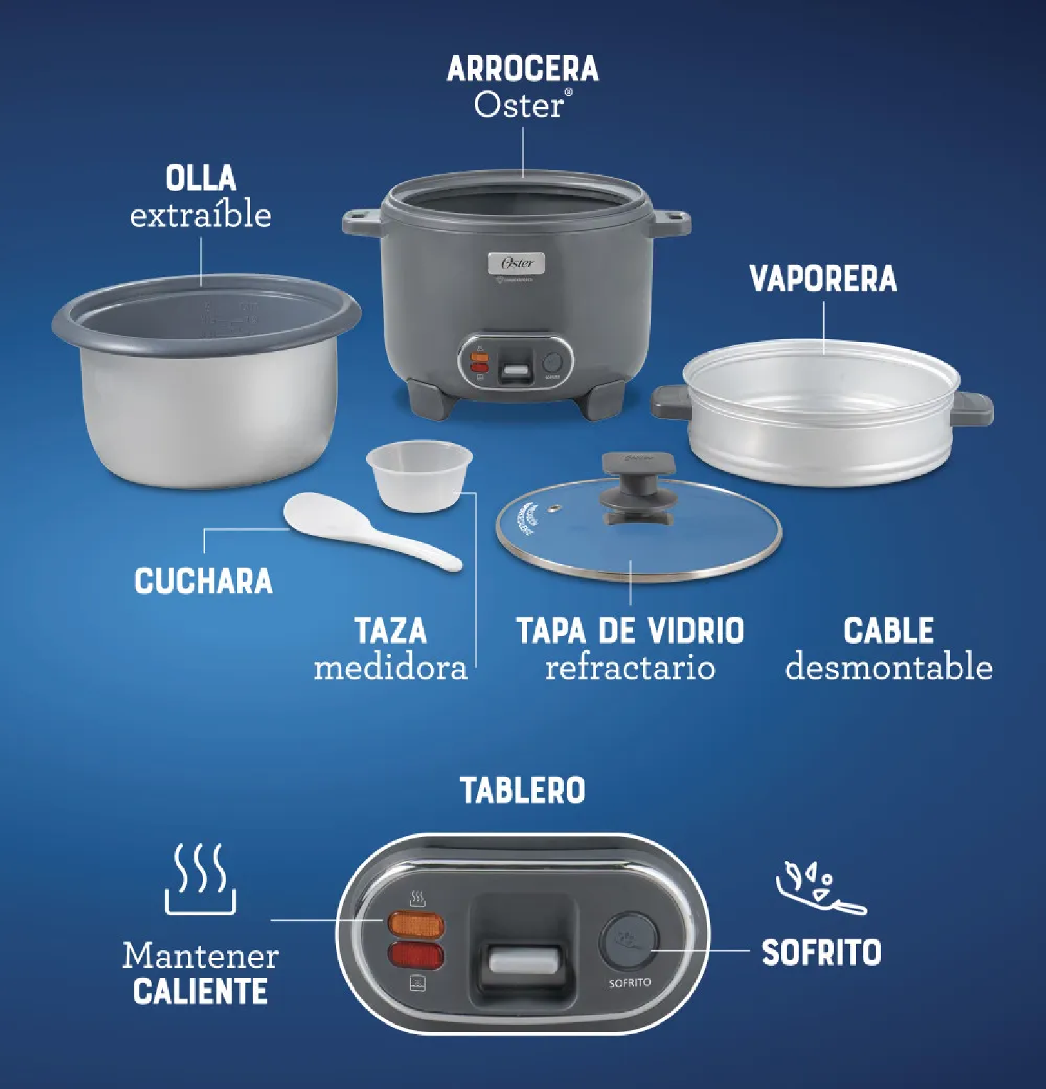 OLLA ARROCERA OSTER CKSTRC12DFSKE 2.2L CON VAPORERA Y FUNCIÓN SOFRITO - GRIS - 7